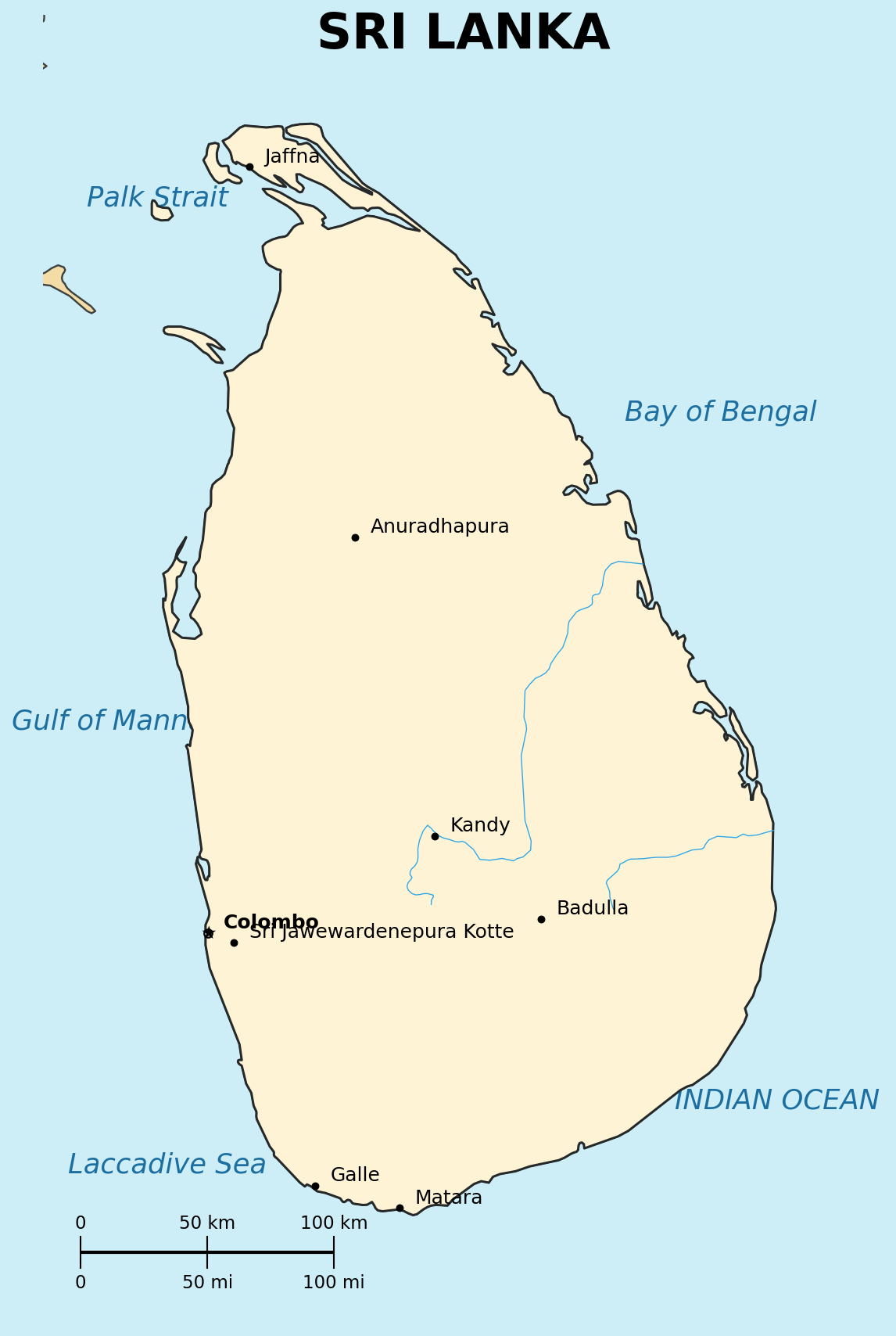 Map of Sri Lanka (Ceylon)