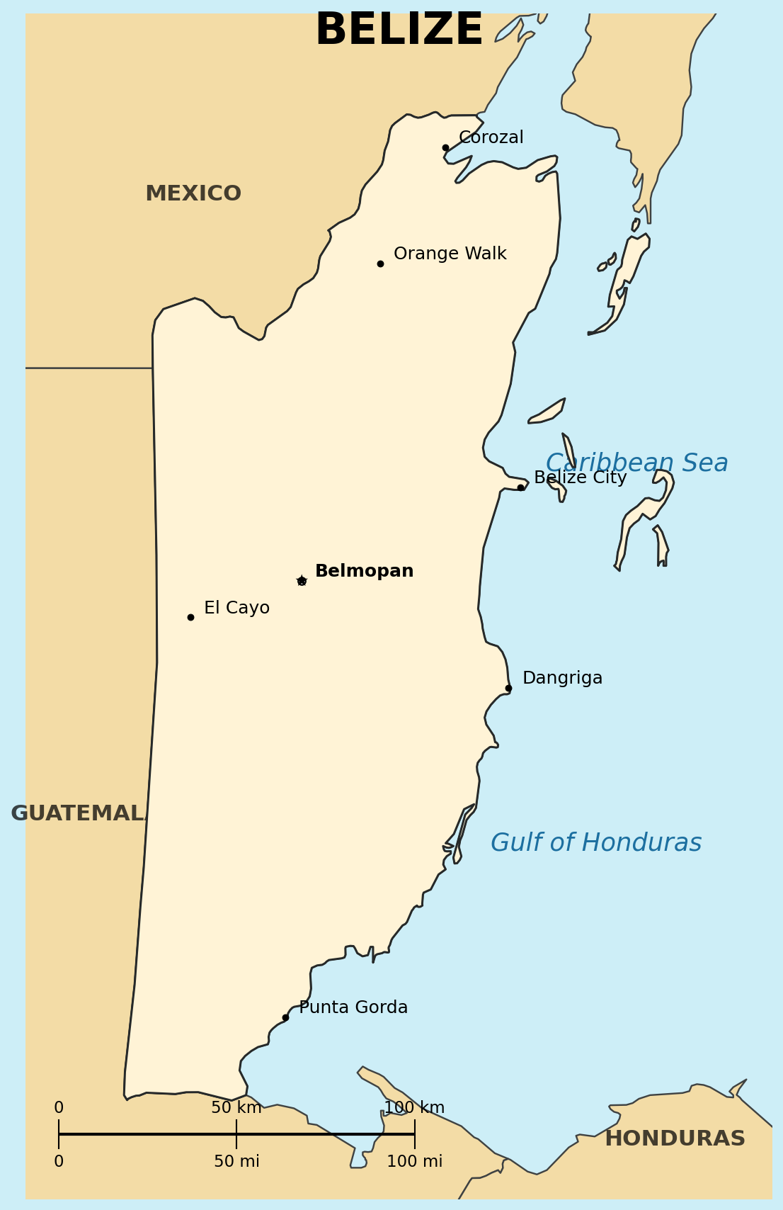 Map of Belize (British Honduras)