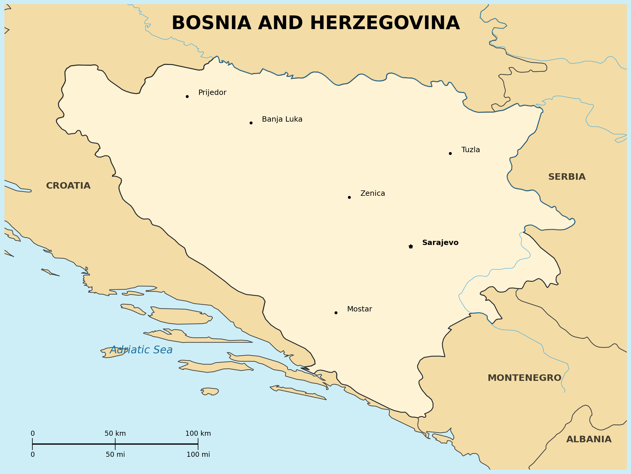 Map of Bosnia and Herzegovina