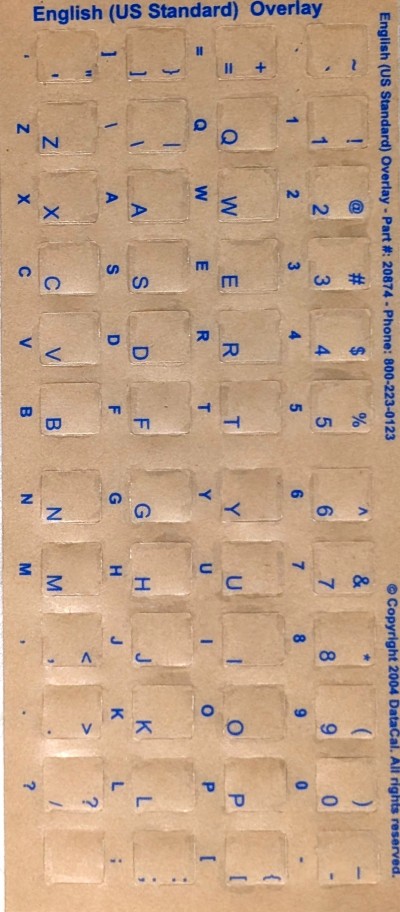 English keyboard stickers Transparent (US Standard) Blue Letters