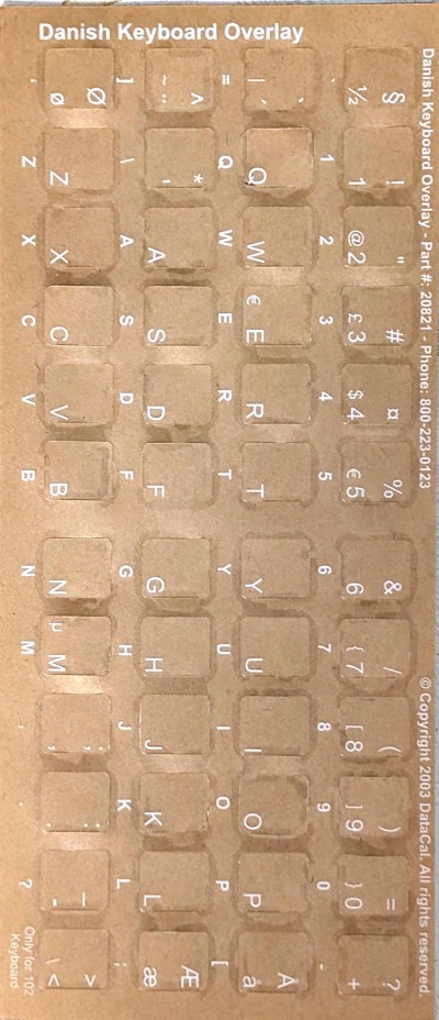 Danish keyboard stickers (White for Black Keyboards)