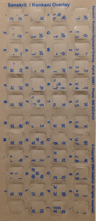 Keyboard Stickers for Sanskrit Blue Letters