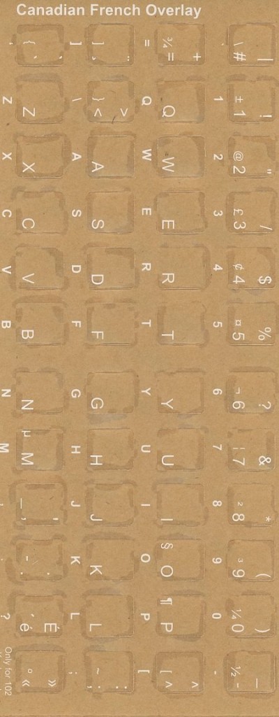 French (Canadian) keyboard stickers (white for black keyboards)