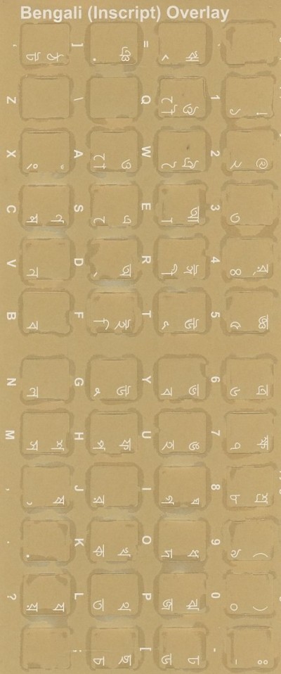 Bengali keyboard stickers - White for Black Keyboards