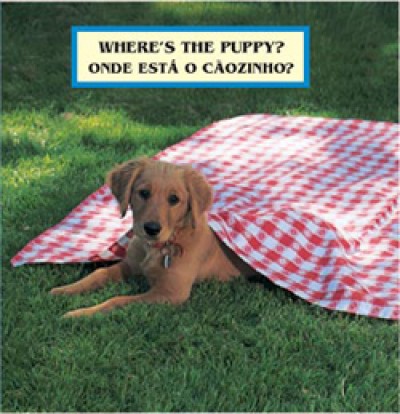 WHERE'S THE PUPPY? board book in Portuguese & English